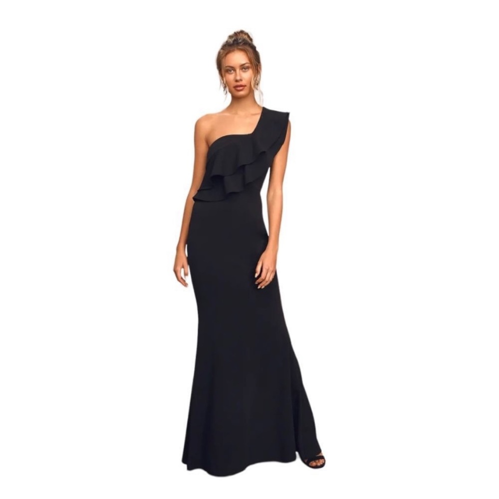 NWT Lulus grand beauty black ruffled one shoulder mermaid dress XL
